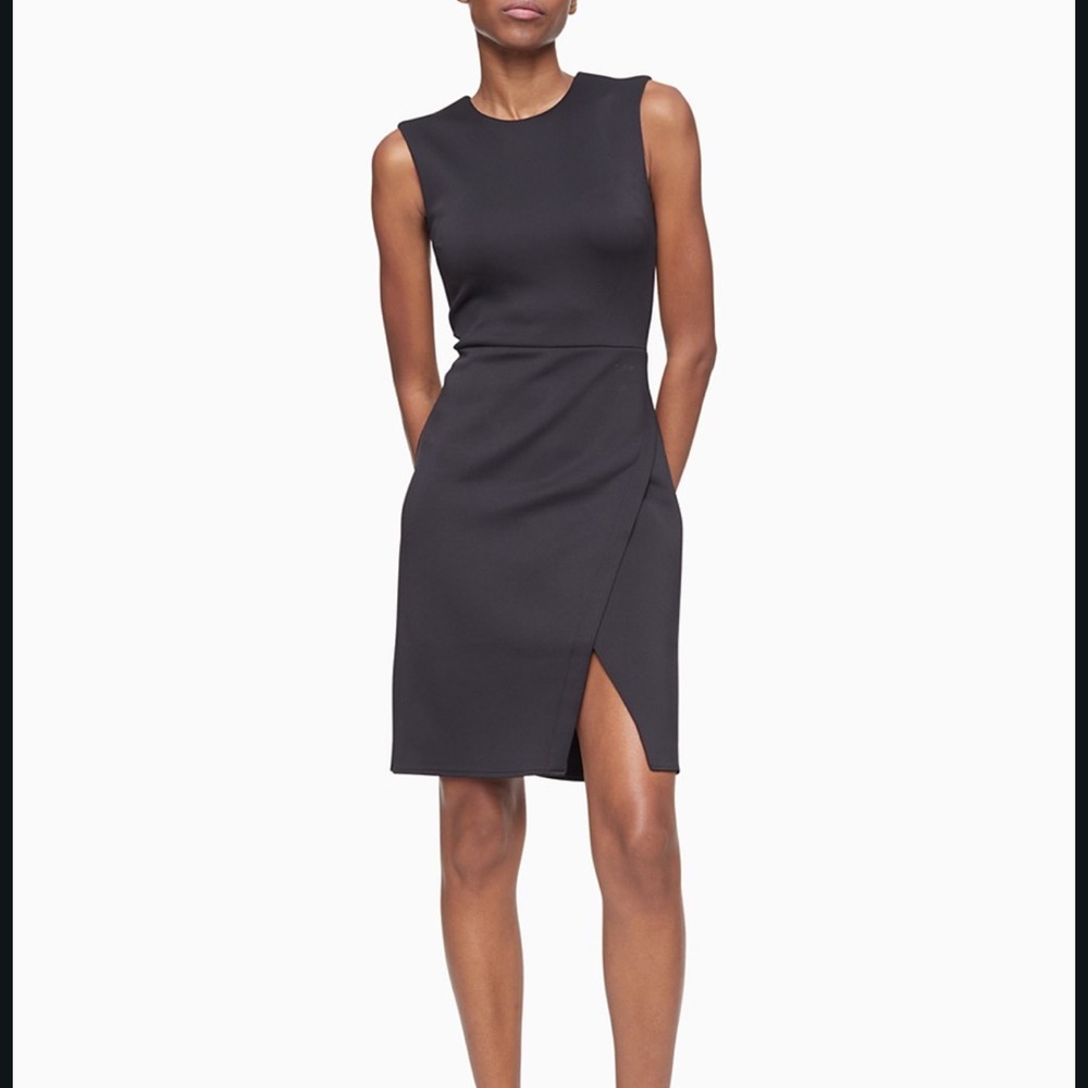 Calvin Klein Asymmetric Slit Bodycon Sleeveless Dress.